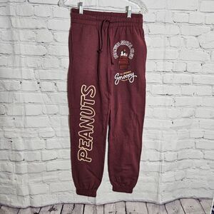 Peanuts Maroon Sweatpants Joggers XXS Snoopy Woodstock Drawstring Elastic Waist